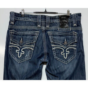 Rock Revival Paul Jeans Mens 36 Blue Actual 38x31 Boot Cut Distressed Y2K Grunge